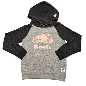 Roots Grey Black and Pink Pullover Hoodie Sweater Girls Size Large 9-10 years